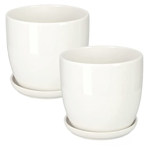 KOTARBAU® 2er Set Keramik Blumentopf Übertopf für Blumen Pflanzen ⌀ 13 cm mit Tropfschale Weiß