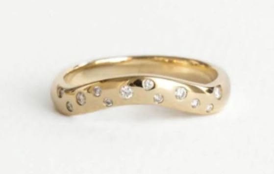 Diamond Deep Curve Wedding Band,Thick Pave U-Shaped Stacking Band, Chevron Ring with Round Diamond, Cigar Contour Design,14 KT Gold Plated,Gifted For Women,Size 3-12.3