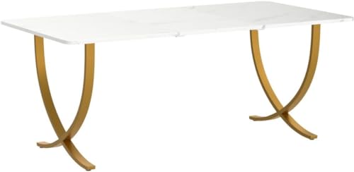 Image of Tribesigns Executive Desk, 63 inch W x 31.5 inch D Large Office Desk, Modern Computer Desk Conference Table Meeting Room Table, Business Furniture for Home Office, White and Gold