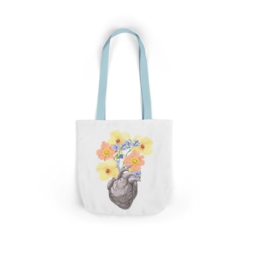 Floral Heart Canvas Tote Bag, Eco-Friendly Shopping Bag, Gift for Art Lovers, Flower Tote, Casual Everyday Bag2