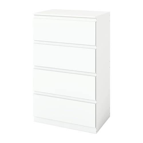 Liink1Ga Cómoda Blanca Dormitorio Ancho 60 cm Cómodas Blancas con 4 Cajones/Mesitas de Noche Cajoneras Blancas Comoda y Aparador para Oficina Salón Dormitorio Pasillo Muebles/60x40x98CM