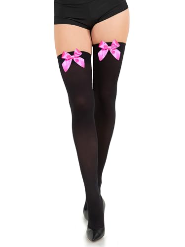 Image of Opaque Thigh High Bow Stockings for Women Thigh Highs Stockings with Bows Over The Knee Socks