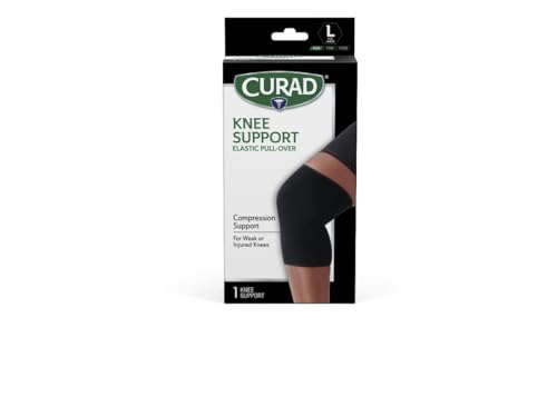 Image of CURAD Knee Support for Men & Women, Elastic, Pull-Over, Knee Brace for Running Knee Pain, Workout Sports Knee Brace, Black, Large