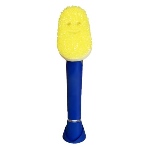 Scrub Daddy Dish - Daddy Dish Wand, Estropajo con Mango Dispensador de Jabón, Esponja con Textura Cambiante con Mango, Cepillo de Platos con Raspador Incorporado y Cabezal de Limpieza - En Azul