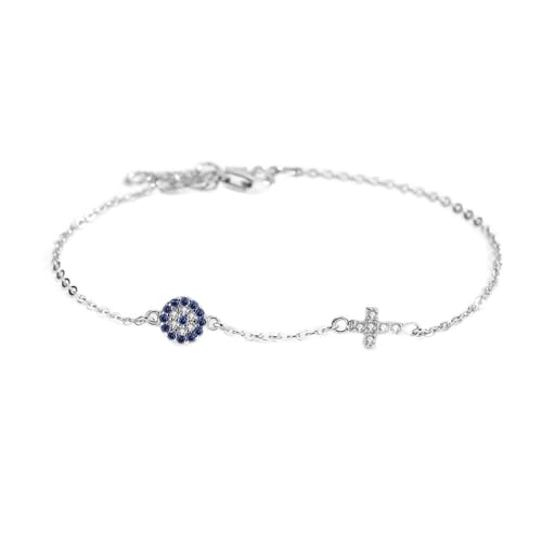 Bracelet Hamsa en argent sterling 925 avec cristaux bleus de qualité joaillerie