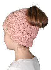 Image of Funky Junque BeanieTail Children's Ponytail Messy Bun Beanie Solid Ribbed Hat