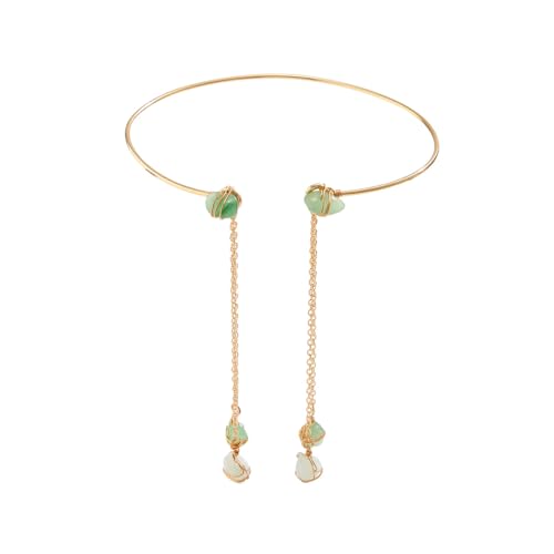 Vintage Natural Stone Upper Arm Cuff Colorful Gravel Pendant Armlet Bangle Long Tassel Simulated Jade Amber Amethyst Opal Bracelet Wedding Jewelry for Women