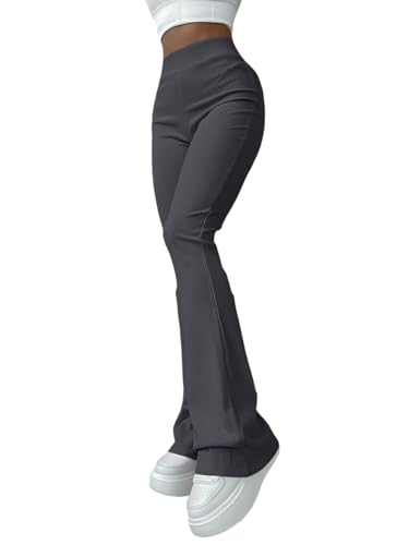 Image of Jawdrobe Women's High Waist Ribbed Flared Pants Stretchable Slim Fit Bootcut Trousers Soft Knit Casual Wear for Daily Office Travel (for Ideal Height 5.3)