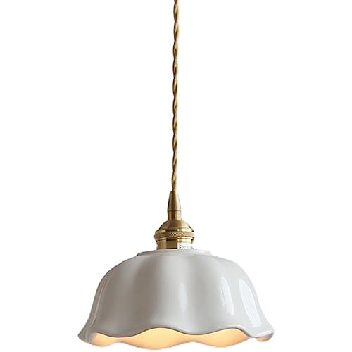 WFZRXFC Europe du Nord Suspension Feuille De Lotus Blanc Luminaires Suspendus Tête De Lampe en Laiton Poterie Et Porcelaine Drop Plafonnier avec Main De...