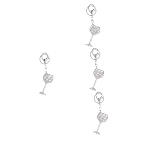 Alipis 4 Pièces porte-clés en verre de vin porte-clés ouvre-bouteille porte-clés pour mur Pendentif en alliage de verres à vin couple porte-clés cristaux Silver