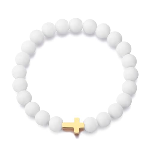 Pulsera de cuentas con cruz dorada unisex 8mm miniatura 4