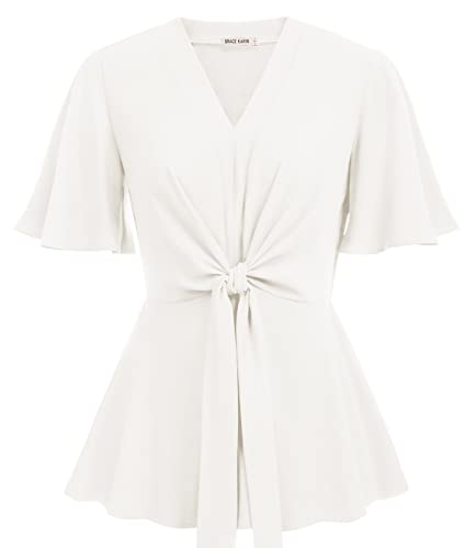 Image of GRACE KARIN Women's Elegant V-Neck Tie Waist Flowy Peplum Shirt Tops