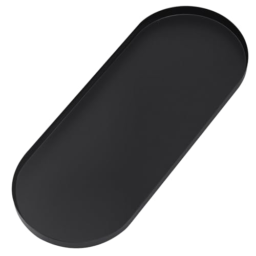 Yvttve Tablett Schwarz Deko Extra groß 38 x 15 cm, Edelstahl Serviertablett Dekoteller Ablageschale Metall für Kosmetik Schmuck Kerzen Dessert