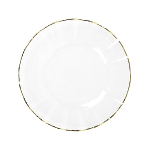 Efavormart 9" Salad Plates – Set of 10 Plastic Clear Round Disposable Plates with Gold Ruffled Rim – Elegant Appetizer & Dessert Plates for Weddings, Parties, Catering, and Formal Events