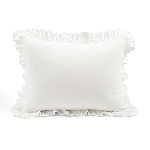 Image of Lush Decor Reyna Ruffle Cotton Duvet Cover Set 2 Piece Set Twin XL, White - Cute Teen Bedding Set - White Duvet - Ruffled Bedding - Coquette Dorm Decor