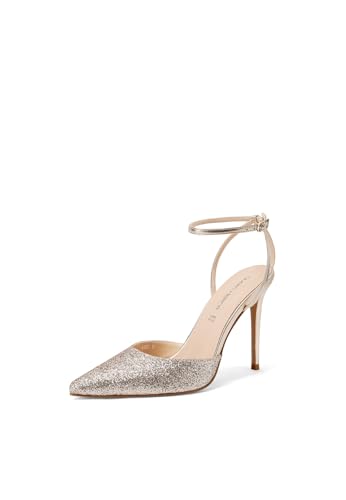 Materiale e caratteristiche: décolleté con tacco alto 10 cm, con tomaia in ecopelle, chiusura con cinturino alla caviglia, sottopiede in pelle, suola in gomma