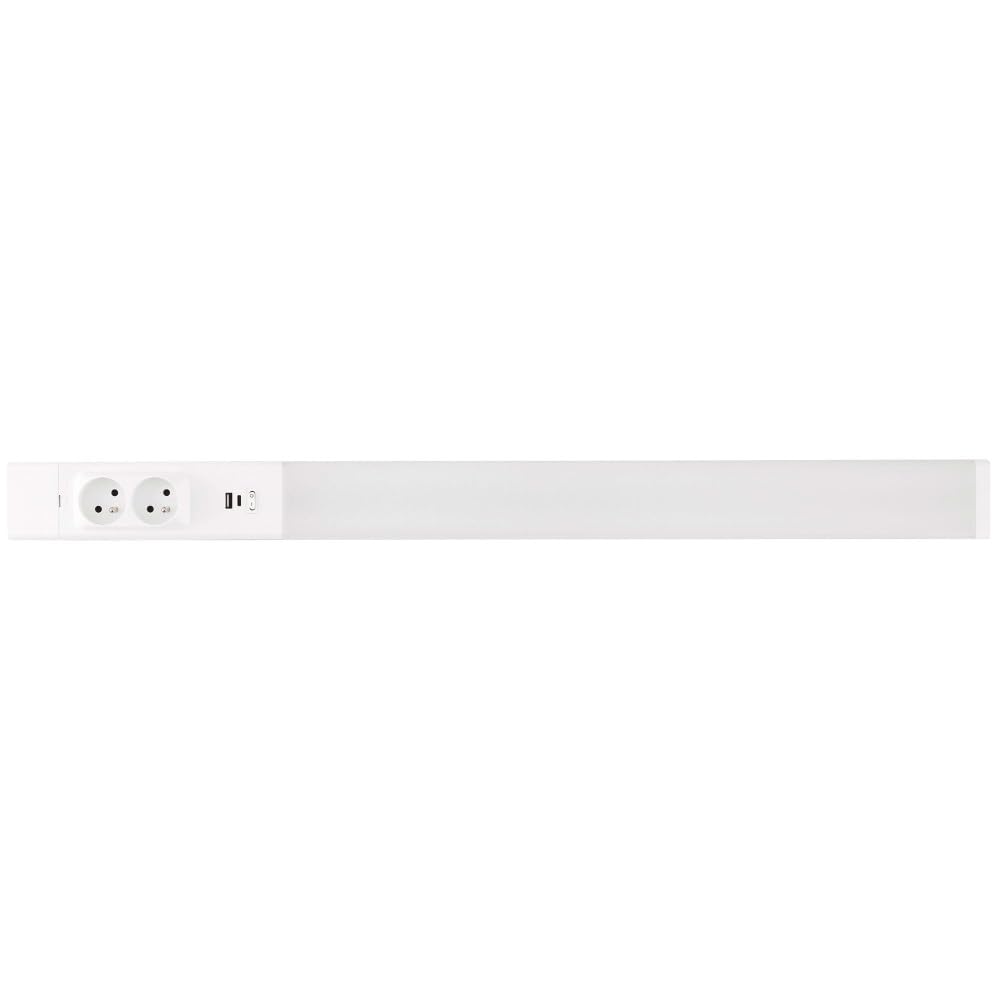 Regleta LED de cocina, 80 cm, ángulo de aluminio, 18 W, 2 enchufes - 2 cargadores USB