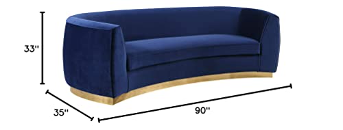 Meridian Furniture Julian Collection Modern | Contemporary Velvet Upholstered Sofa With Stainless Steel Base In Rich Gold Finish, Navy, 91.5"L X 36"D X 28"H #TOP2