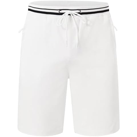 QPNGRP Men's Zipper Pocket Elastic Waistband Polyester Casual White Shorts 38 Cover