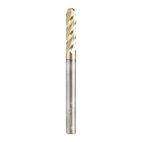 Amana Tool Up Cut Spiral CNC Router Bits for 2D/3D Carving, ZrN Coated, 46584, 0.10 Deg Straight Angle Ball Tip 1/4 D x 1/8 R x 1 x 1/4 Shk x 4 Fl
