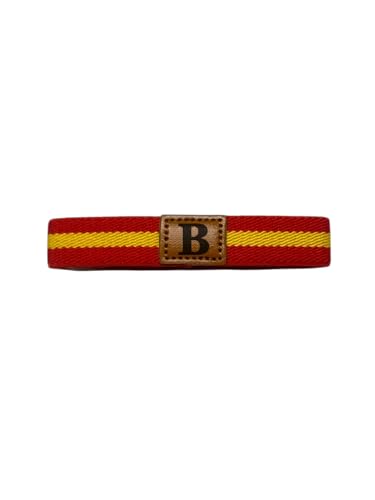 MIBANDERA Pulsera Bandera España personalizada con tú Inicial, Hombre Mujer. Pulsera Cuero Tela elástica. (B)