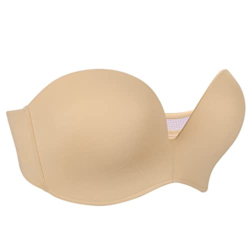 Lemorosy Push up Strapless Bra Women's Anti-Slip Invisible Seamless Wireless Lift Support(Beige,36A) - Image 8