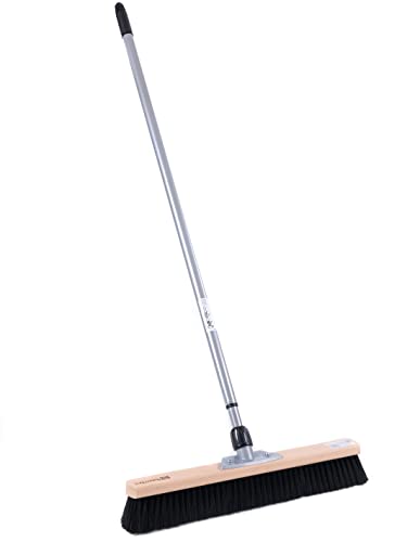 BawiTec Qualitäts Kehrbesen, Saalbesen, 50cm Breit/Lang, weiche Schwarze Kunsthaar-Borsten, mit Metall-Teleskopstiel verstellbar ausziehbar, Besen mit Stiel Besenstiel für Haushalt Büro, Lager usw. – Bild 4