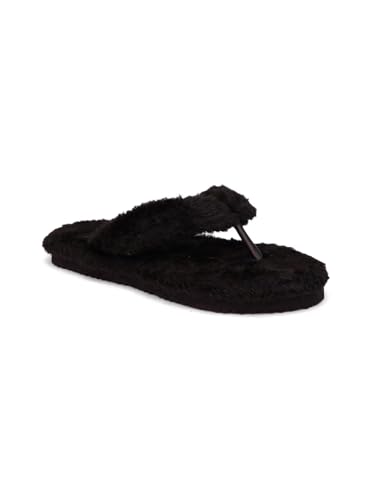 LEEMON Stylish Super Soft Fur Slippers for Women and Girls, Slip On Flatform Sandals, PU Sole, Comfortable, Adult Size (Black, UK Footwear Size System, Adult, Women, Numeric, Medium, 7)