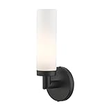 Livex Lighting 10103-04 Aero Collection ADA 1-Light Wall Sconce Light with Satin Opal White Glass Cylinder Shade, Black, 4.25 x 11