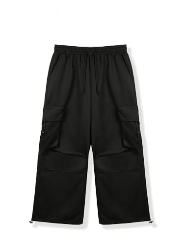 GORGLITTER Men's Baggy Cargo Pants Wide Leg Casual Drawstring Waist Track Pants with Pockets2