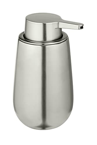 WENKO Seifenspender Mod. Badi Chrom matt, hochwertige Keramik mit Metallic-Oberfläche, Pumpkopf aus Kunststoff, Füllmenge 320 ml - nachfüllbar