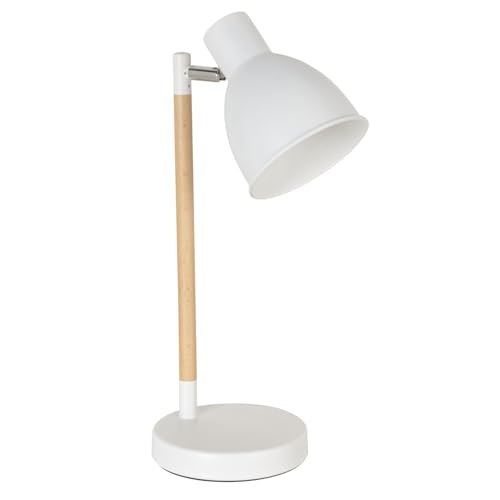 Corep Lampe de bureau métal et bois blanc sablé MILA H38cm - tête ajustable