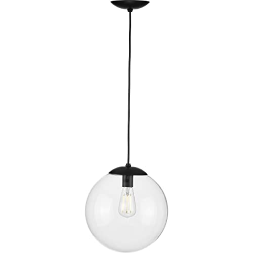 Progress Lighting Atwell Collection 1-Light Clear Glass Globe Matte Black Modern Large Pendant Hanging Light, 12.50X12.00X12.00 #TOP2