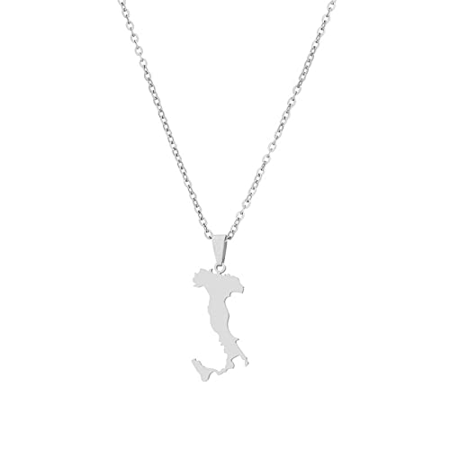 YUANYIRAN Italie Carte Pendentif Collier - Unisexe Couple Collier Bijoux Ethnique Charme Drapeau Pendentif Carte Patriotique Hip Hop Bijoux Mode Personnalité...