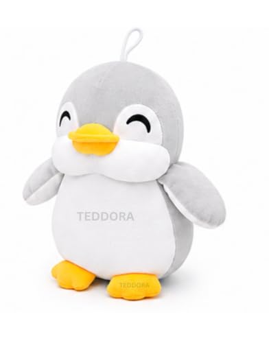 Image of Happy Penguin Soft Toy for Girls Boys Kids, Grey, Animal Plush Stuffed Baby Teddy Gift Birthday, 28 cm
