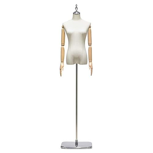 Maniqui Costura Mujer con Soporte Metálico Maniquí Costura Profesional Forro de Plástico y Tela Exterior de Lino Maniquí de Costura para Costura, Exhibición de Moda(Silver 2,M)