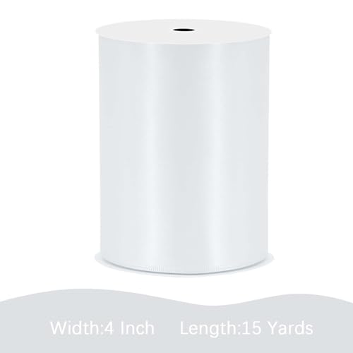 Image of White Satin Ribbon 4 inch X 15 Yards Polyester Ribbon for Gift Wrapping Very Suitable for Weddings Party Hair Bow Invitation Decorations and More