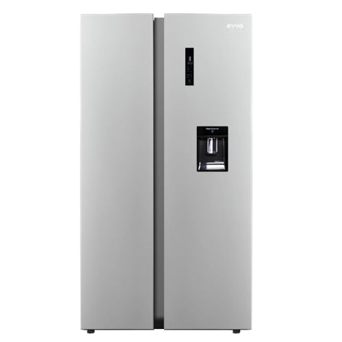 EVVO Frigorífico Americano 2 Puertas, Total No Frost, Compresor Inverter, Capacidad frigorífico 356L y 203L Nevera, Dispensador de Agua, Elegante Display Integrado, Modelo: F90X Aqua (Acabado Inox)