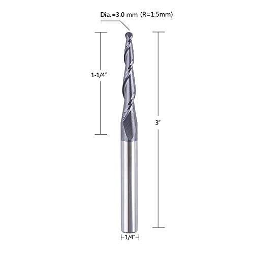 Spetool Ball Nose Tapered End Mill 1/4 Inch Shank With 3Mm Diamter (1.5Mm Radius) Ball Cnc Engraving Bits 3.02Deg Hrc55 Tialn Coated For 3D And 2D Wood Acrylic Carving #TOP1