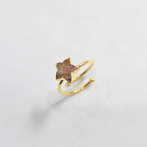 Sunstone Star Ring, Boho Promise Ring for Women, 14k Gold Finish, Electroplated Star Design, Healing Crystal Jewelry, Christmas Gift, Pisces Leo Libra Zodiac Ring2
