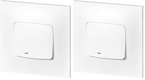 LEGRAND - Interrupteur ou Va-et-vient Neptune 10A - Commande d'Éclairage Monobloc avec Voyant (Fourni) - Prêt à Installer - Blanc (Lot de 2)