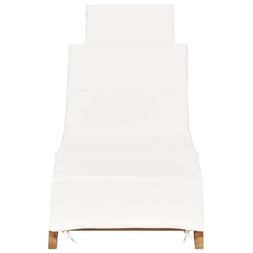 Generico idaXL Lettino Prendisole Pieghevole con Cuscino Bianco Crema in Teak,Bianco,13.5kg,310667