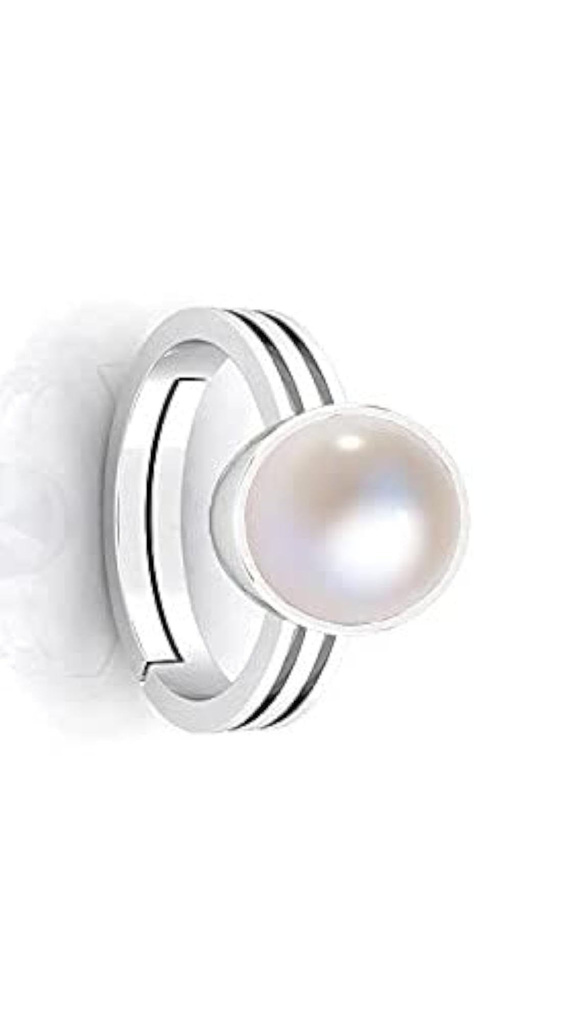 Lab-Certified Pearl Adjustable Silver Ring for Men and Women