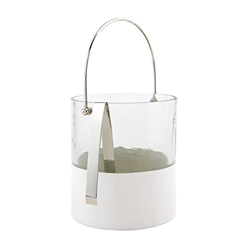 Mud Pie Glass Ice Bucket, Clear/White, Bucket 8″ x 7″ Dia | Tongs 6.75″ Mud Pie Glass Ice Bucket, Clear/White, Bucket 8″ x 7″ Dia | Tongs 6.75″