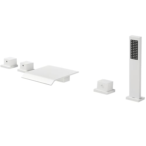 Robinet Blanc Cascade de Bain avec 2 modes de douche et 3 leviers blancs LWX