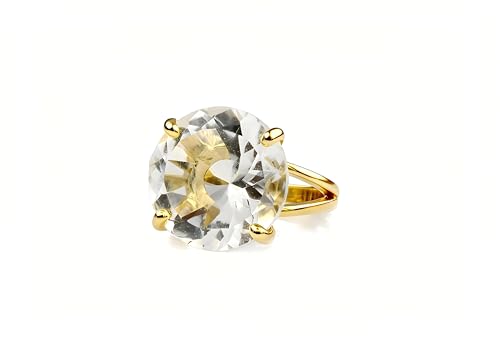 Pierres précieuses pour femmes : bague quartz de cristal rond 16 mm or 14k