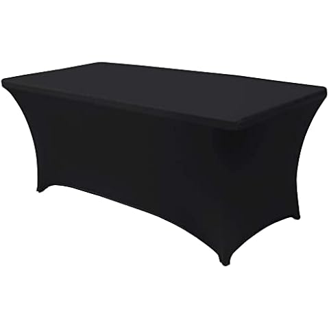 Time to Sparkle 6ft Stretch Spandex Table Cover for Standard Folding Tables - Universal Rectangular Fitted Tablecloth Protector for Wedding, Banquet and Party (Black) Cover