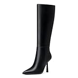 CELLENZ Women Knee High Boots: Wide Calf Boots for Women - Tall Boot Sexy Heels - Black Leather Heeled Spring Boot Size 8