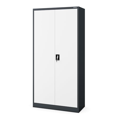 Jan Nowak Metallschrank 185 x 90 x 45 cm | Aktenschrank Abschließbar mit Kleiderstange, Pulverbeschichtung | Aufbewahrungsschrank Umkleideschrank Spind Kleiderstange | Anthrazit-Weiß