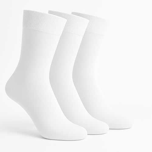Image of Sir Johnson Socks White School Socks for Girls, Boys & Kids - (Pack of 3) - Plain White Calf Length Uniform Socks - Classic Cotton Lycra - Heavy Elastic, Comfortable Fit